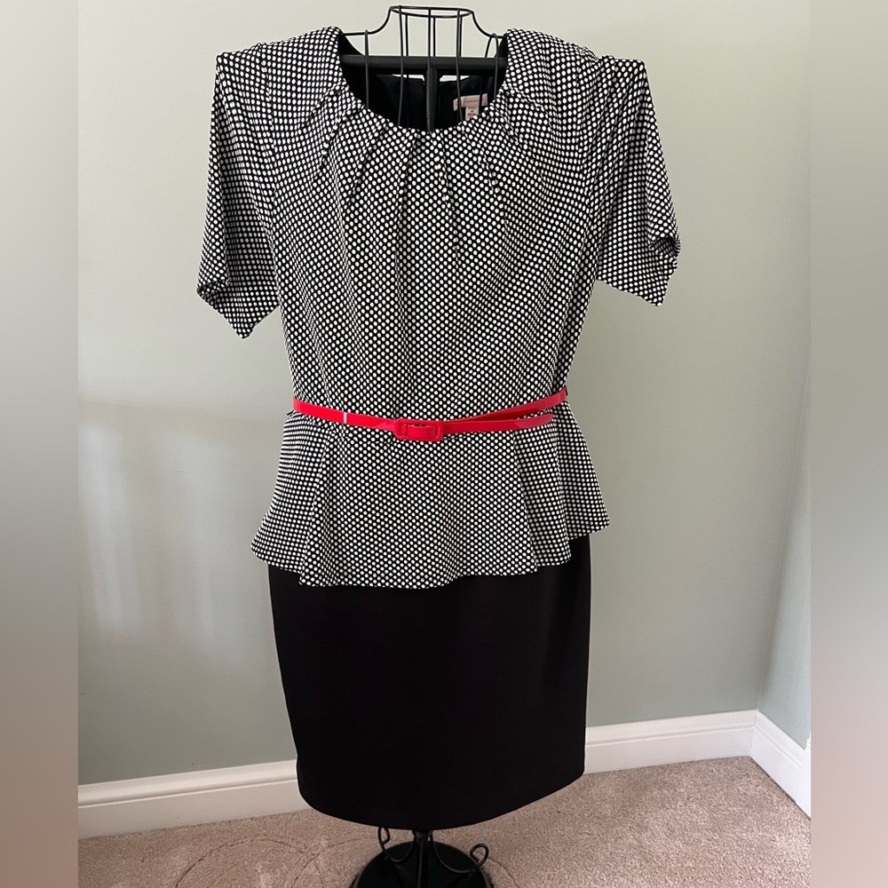 Black & White Knee-Length Dress with peplum top